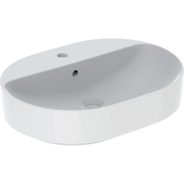 Geberit VariForm Aufsatz-WT, elliptisch mit Hahnlochbank, 60x45cm, m. Ül., weiß