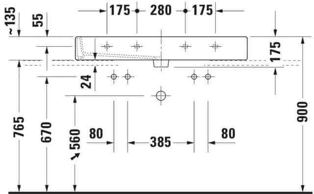 DU Waschtisch Vero 1000 mm m.ÜL,m.HLB,2 HL,1 Becken,geschl.,weiß