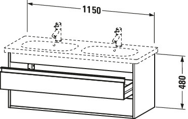 DU WTU wandhängend Ketho 455x1150x480mm 2 SchKa, für 034812, Nussbaum Dunkel