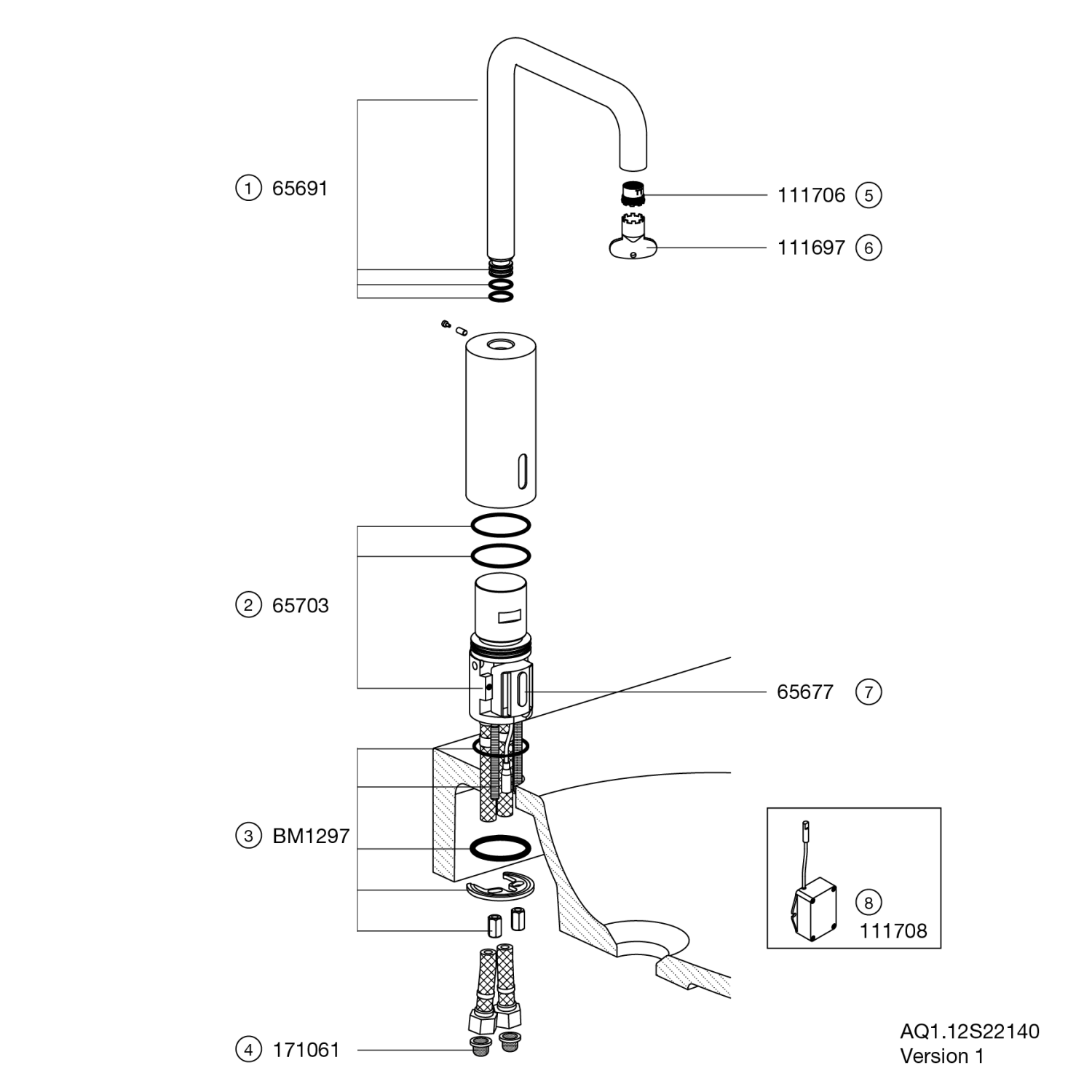 HEWI SENSORIC Waschtischarmatur elektr., verchr, Rundrohr, Batteriebetrieb