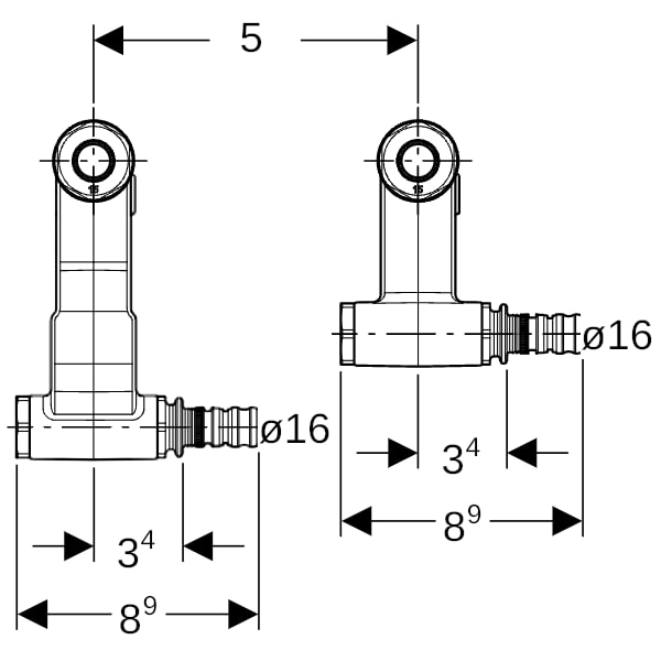 Geberit Mepla Set Anschluss-Endstück für Vorl./Rückl. m. Anschlussverschr. d15-16