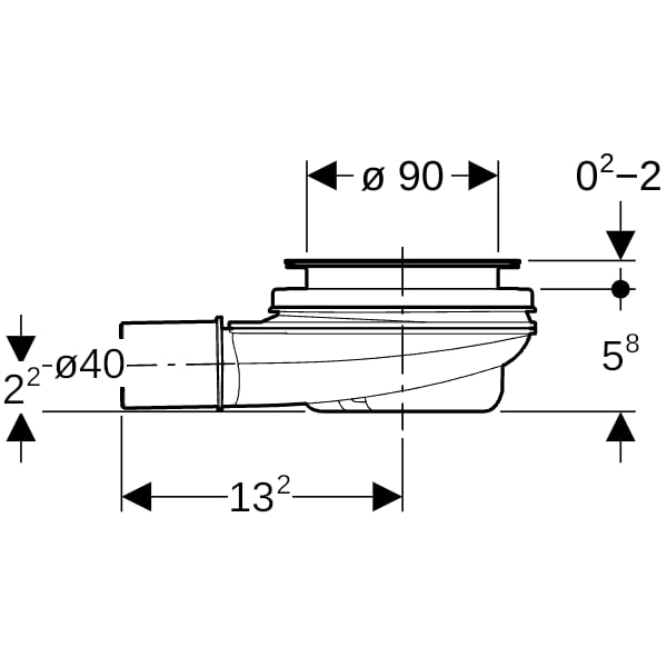 Geberit Duschwannenablauf d90 Sperrwasserhöhe 30 mm d40 PP