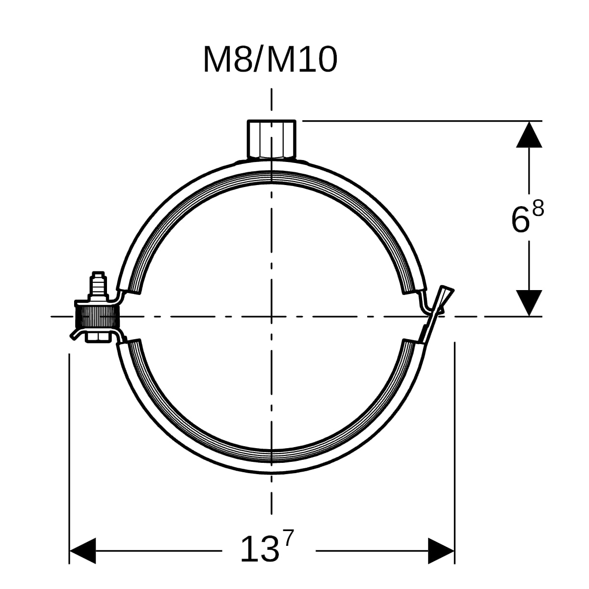 Geberit Rohrschelle d90 gedämmt mit Gewindemuffe M8 / M10