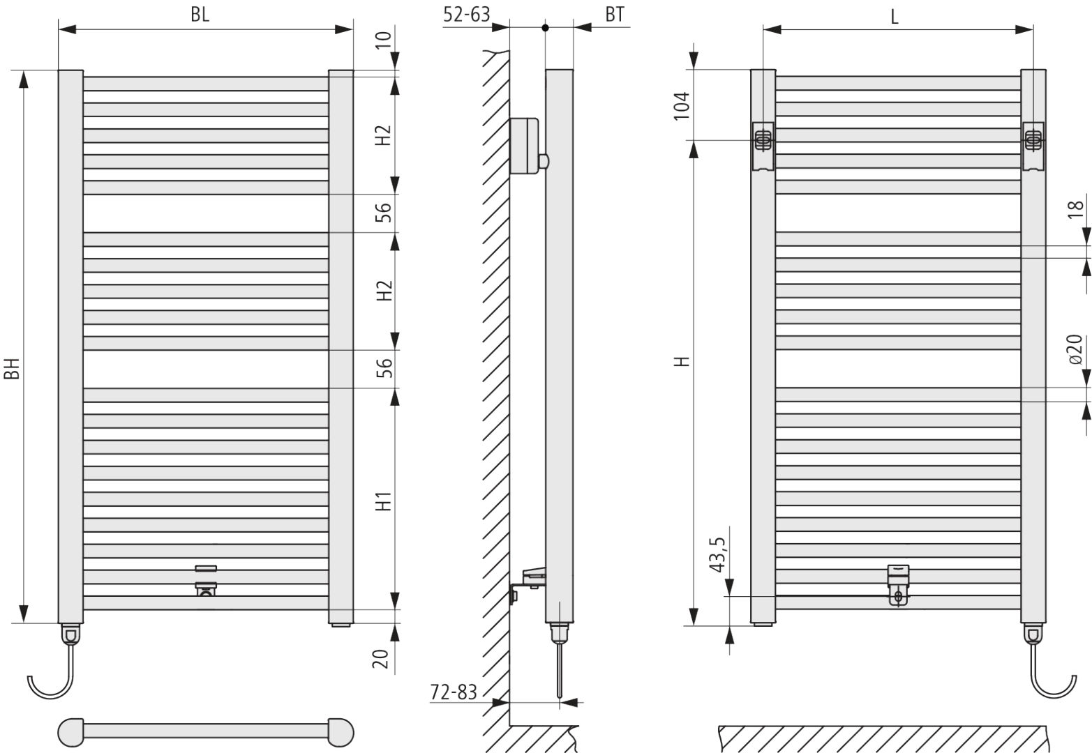 Kermi Geneo circle-E BH1190x40x730mm max.P800, weiß, WKS li. weiß
