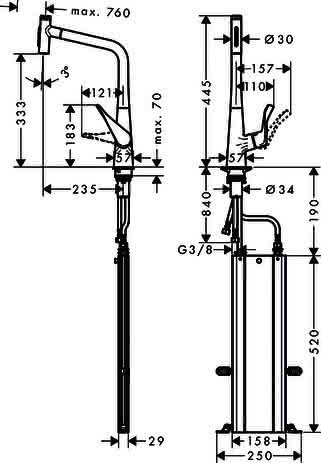 Hansgrohe Spültischmischer 320 Metris Select M71 Ausziehbrause 2jet sBox steel