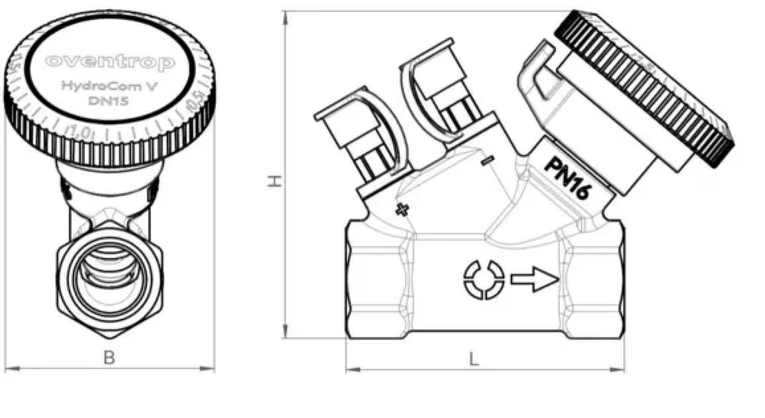 Strangregulierventil HydroCom V PN16 DN32, Rp1 1/4 IG, HydroPort, EZB