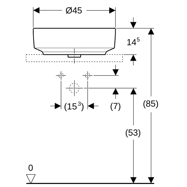 Geberit VariForm Aufsatzwaschtisch, rund mit HLB, d: 45cm, m. Ül., weiß, KeraTect