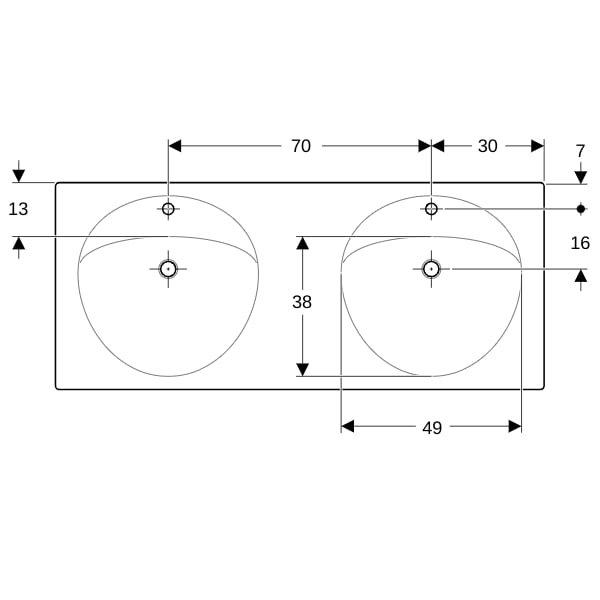Geberit Preciosa Doppelwaschtisch, 130x55cm m. Hl., m. Ül., weiß