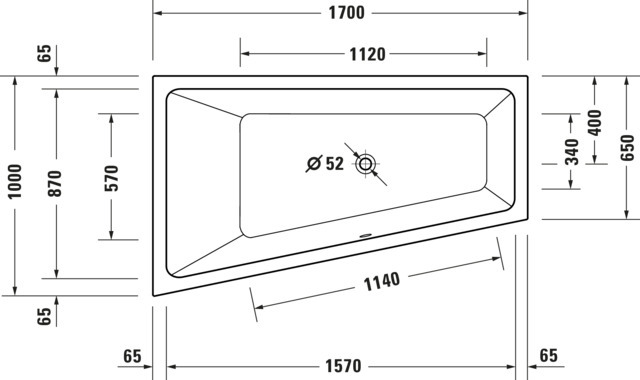 DU No.1 BW 1700x1000,Einbauv.,Trapezf. Rückenschr.1 Pos.L, Weiß