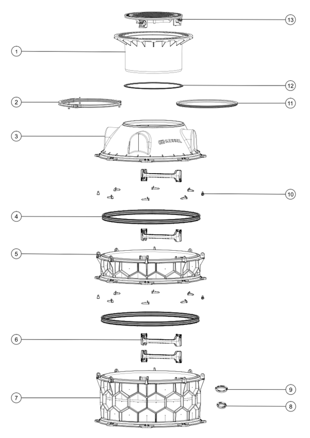 KESSEL-Schachtmodul LW 1000 Bodenplatte Zugang LW 600, 380-629 mm, Klasse D