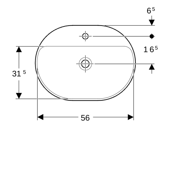 Geberit VariForm Einbauwaschtisch, elliptisch mit HLB, 60x45cm, o. Ül., weiß, KeraTect
