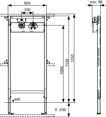 TECEprofil Bad-/Dusch Modul, BH 1120 mm mit Hygienebox, U-Doppel WS, vorgedämmt