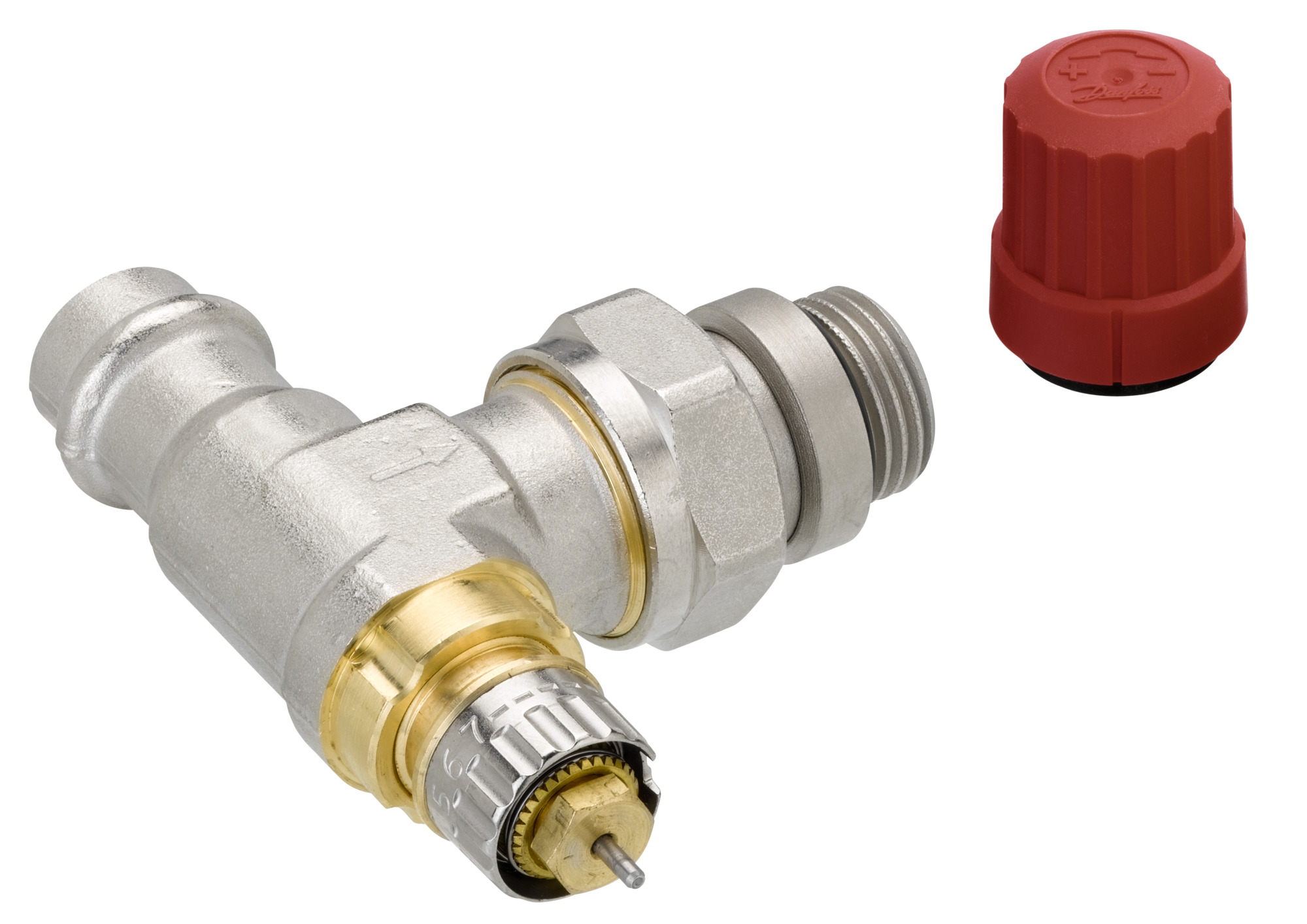 Danfoss Ventilgehäuse RA-N 15 Pressfit R 1/2, Eck, matt vernickelt