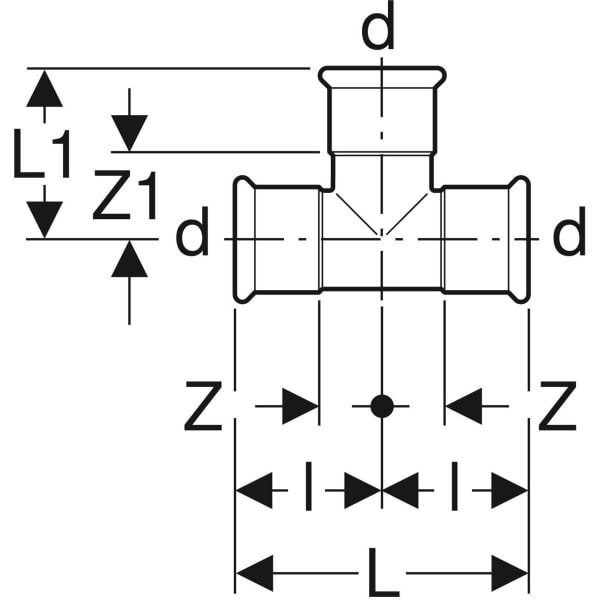 Geberit Mapress Kupfer T-Stück egal (Gas) d35-35-35