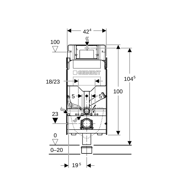 Geberit GIS Element f. WWC, 114 cm, mit Sigma UP-SPK 12 cm, f. Geruchsabsaugung/Abluft