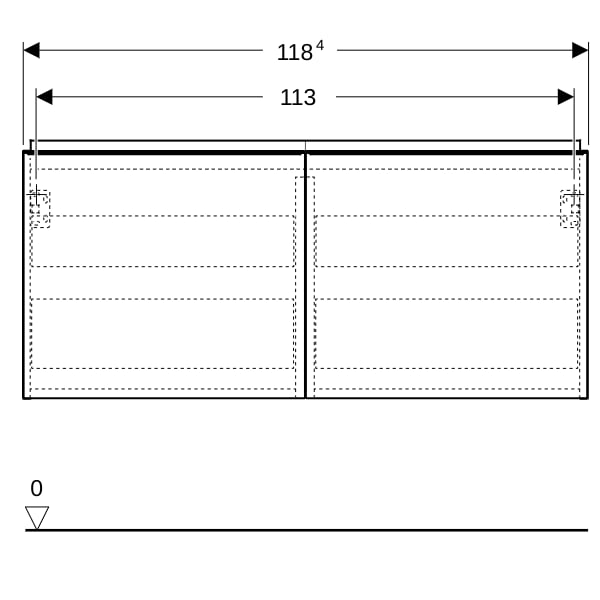 Geberit Acanto US für DWT B:120cm, 2 Schubl. 2 i.Schubl., lava matt/Glas lava