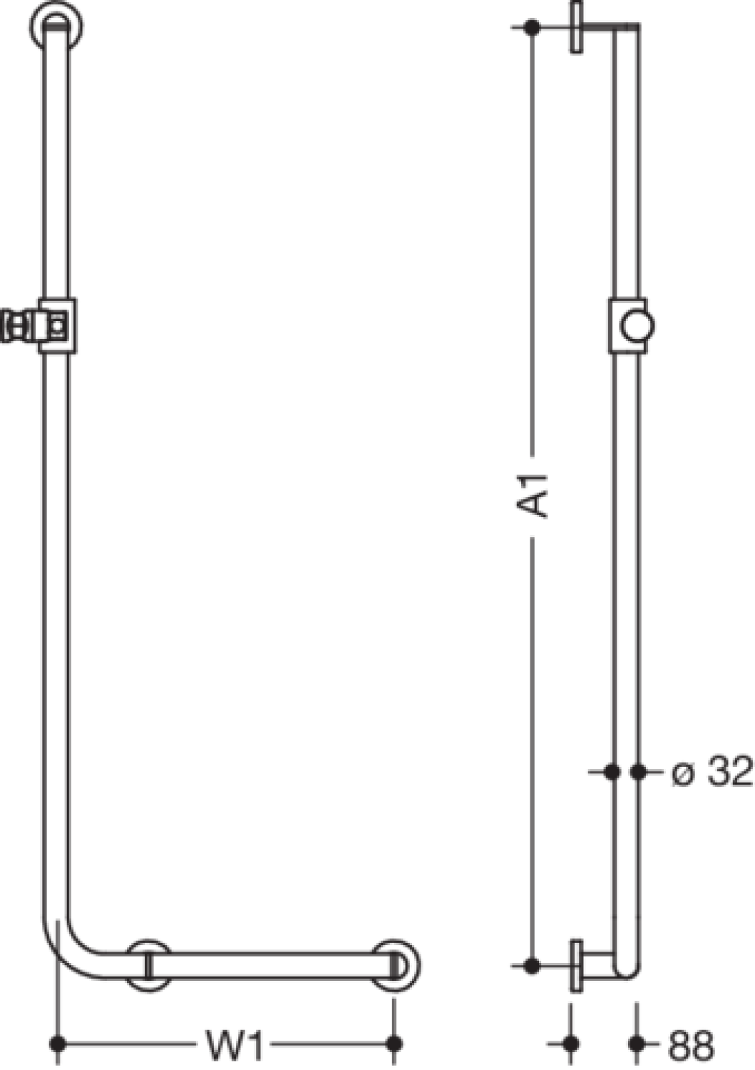 HEWI Winkelgriff m. Br.H., d:32, re, A1/W1:var.,schliff, Brh.Kst. anthrazitgr