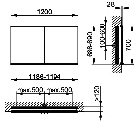 KEUCO Royal Modular 2.0 SPS, unbel. 80020, Einb,1Steckd/USB,sb-elox,1200x700x120mm