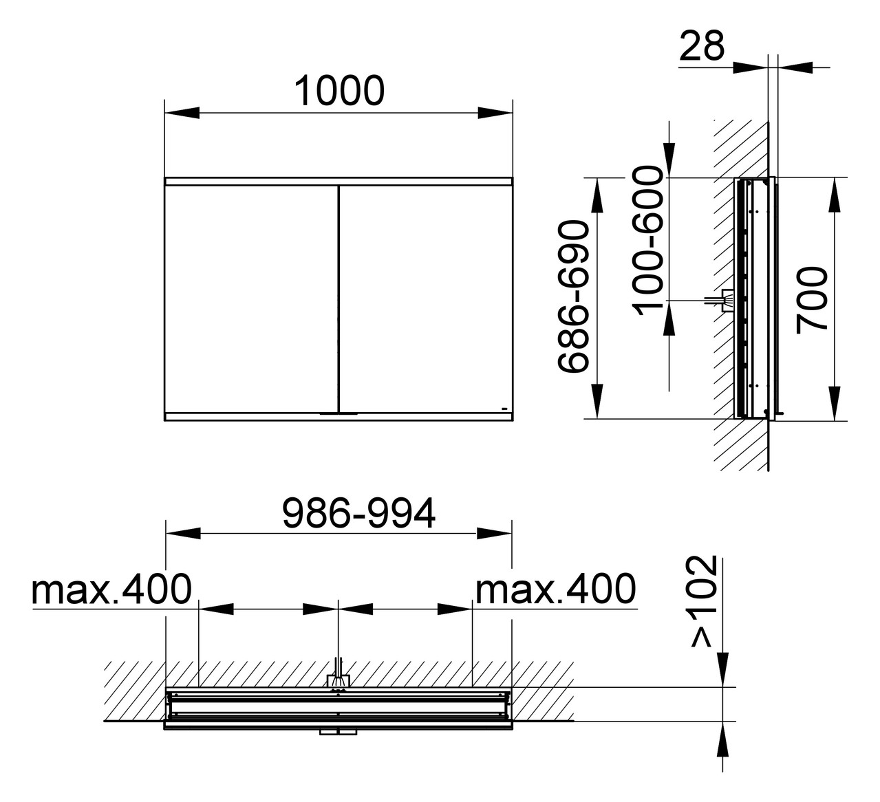 KEUCO Royal Modular 2.0 SPS, bel. 80021, Einb,1Steckd/USB,sb-elox,1000x700x120mm