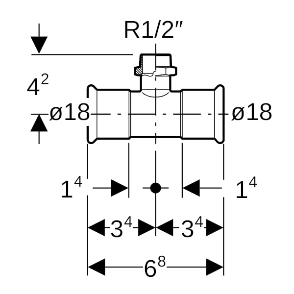 Geberit Mapress Edelstahl T-Stück mit AG d18-R1/2-18