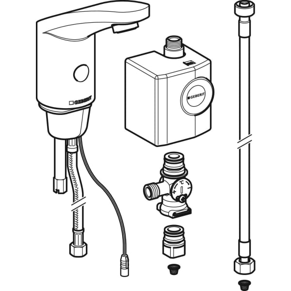 Geberit Typ 185 Waschtischarmatur, Generator mit Untertischmischer, hgl. verchromt