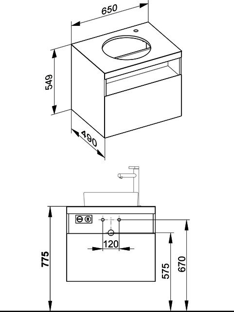 KEUCO WUB m.Ausz. Stageline 32855 Hahnl.re. Sd./Bel. 650x550x490mm vulk.