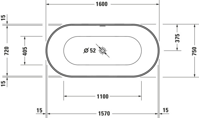 DU DuraKanto,BW Freisteh,Oval,Weiß,Acryl 1600x750x590mm,RS 2,incl.FG u.AÜL-Garn