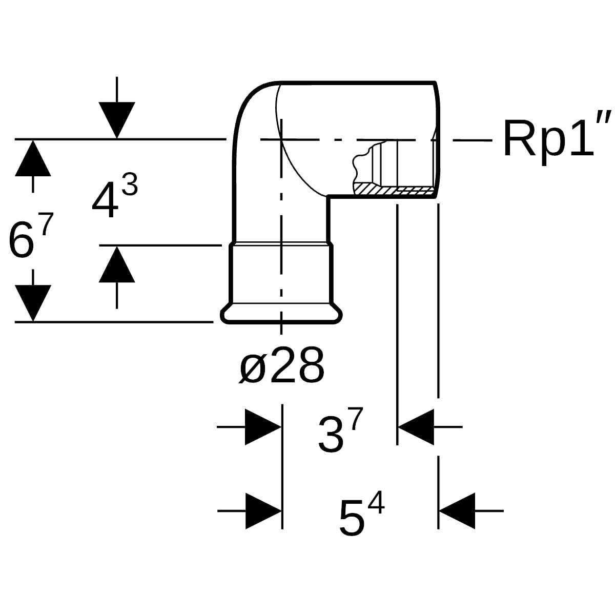 Geberit Mapress Edelstahl Übergangswinkel 90Gr mit IG d28-Rp1