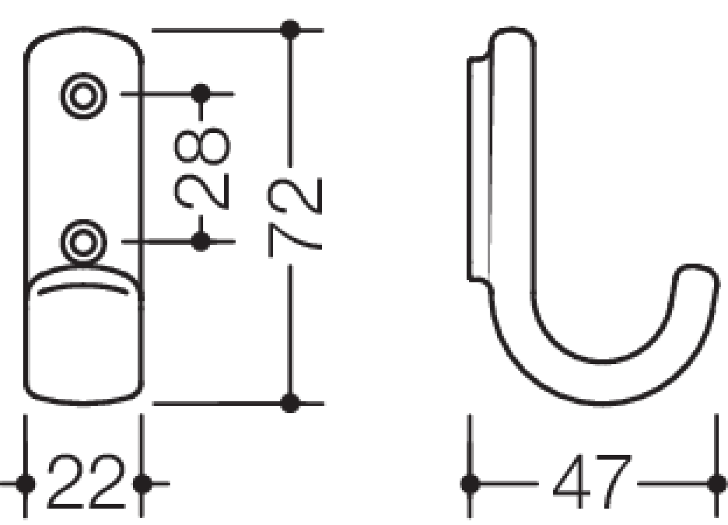 HEWI Garderobenhaken Ser 477, H:75mm tiefschwarz