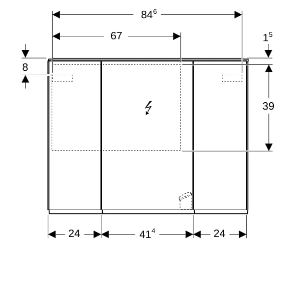 Geberit Option Plus Spiegelschrank m. Beleuchtung, drei Türen, 90x70x17,2cm