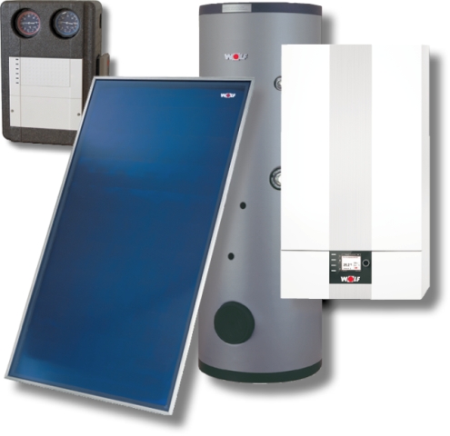 Wolf Sonnenpaket Gasbrennwert CGB-2-20 2x Kollektor F3-1, 1 HK, SEM-2-300