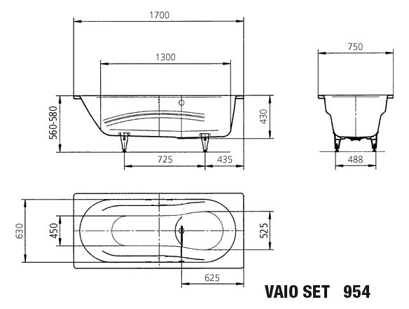 KA BW VAIO SET Mod.954,1700x750mm, alpinweiß,Invisible Grip