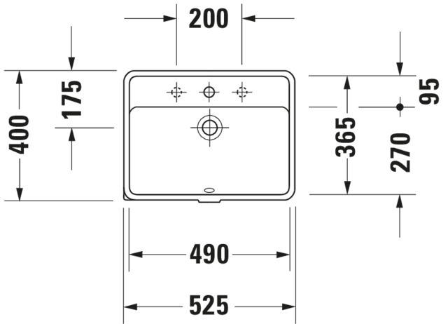 DU Einbauwaschtisch Starck 3 490 mm EB v.unten, m.ÜL, m.HLB, 1 HL, weiß