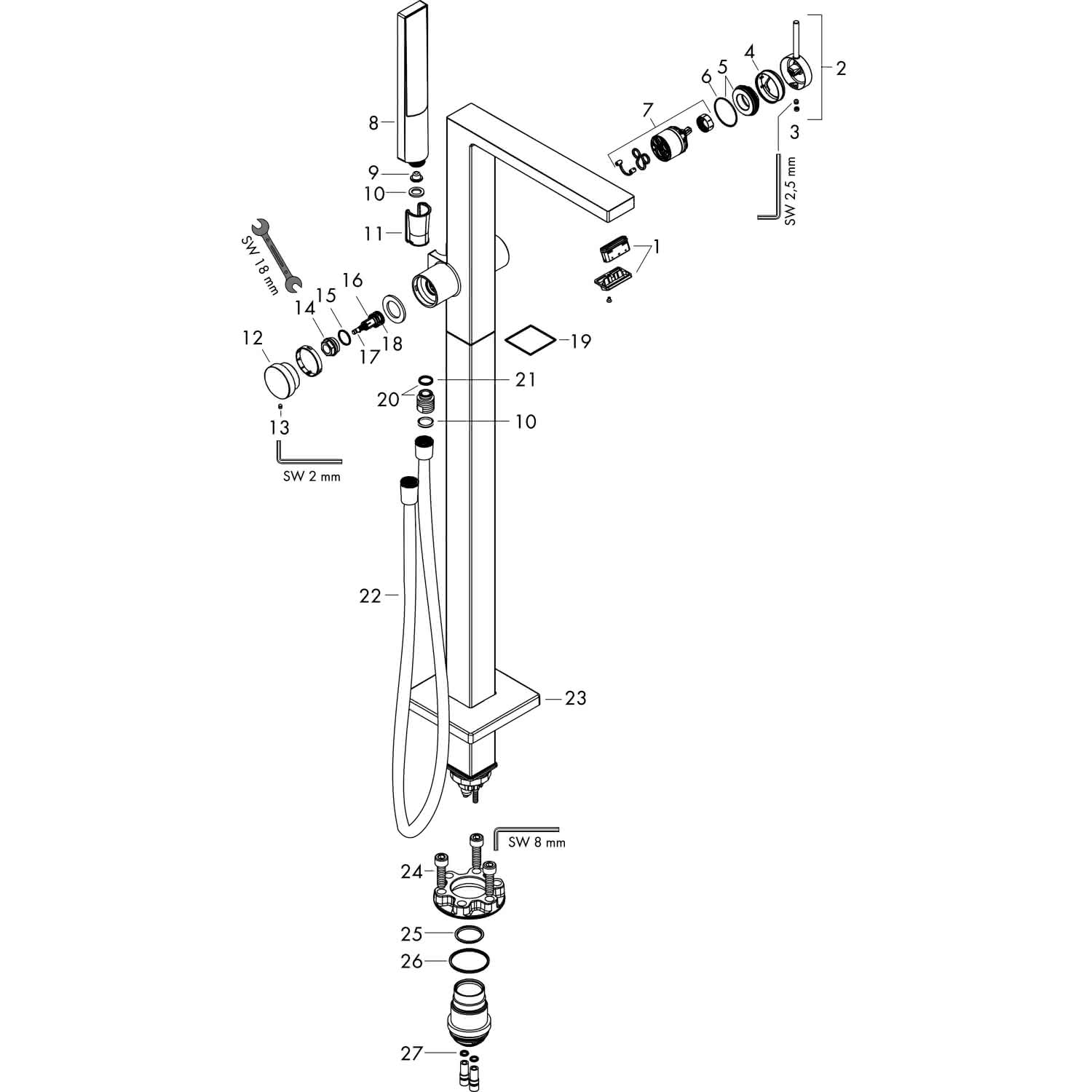 Hansgrohe Wannenmischer Tecturis E bodenstehend chrom