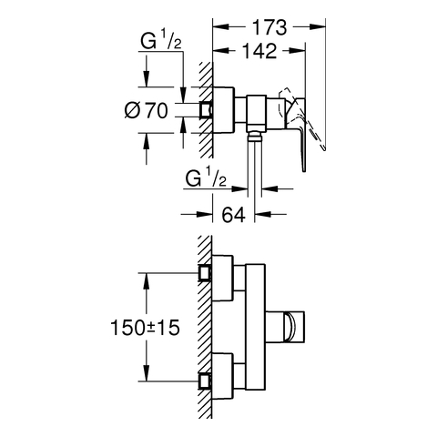 GROHE EH-Brausebatterie Lineare 33865_1 Wandmontage hard graphite gebürstet