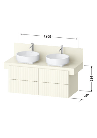 Duravit Balcoon Konsolen-WTU 1200X534 Sbk.4,Elfenbein Struk.,Korp.Elfenb.M.