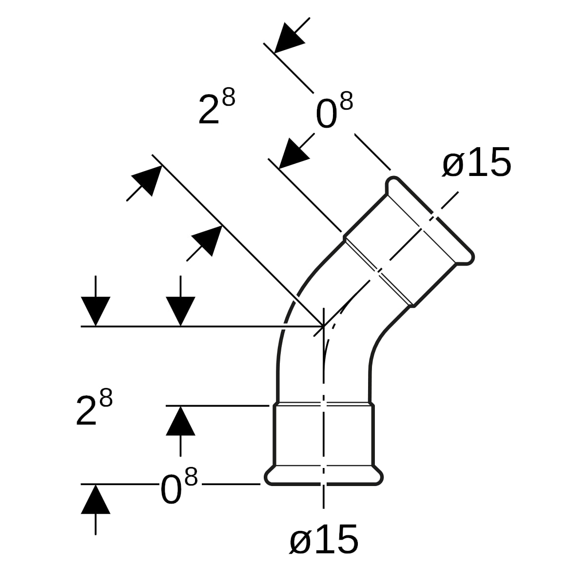 Geberit Mapress Edelstahl Bogen 45Gr d15 (Gas)