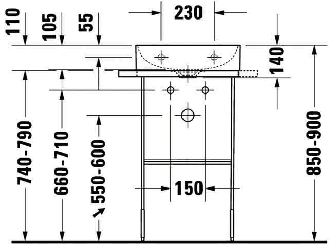DU Handwaschbecken DuraSquare 450mm o.ÜL, m.HLB, 1.HL, weiß