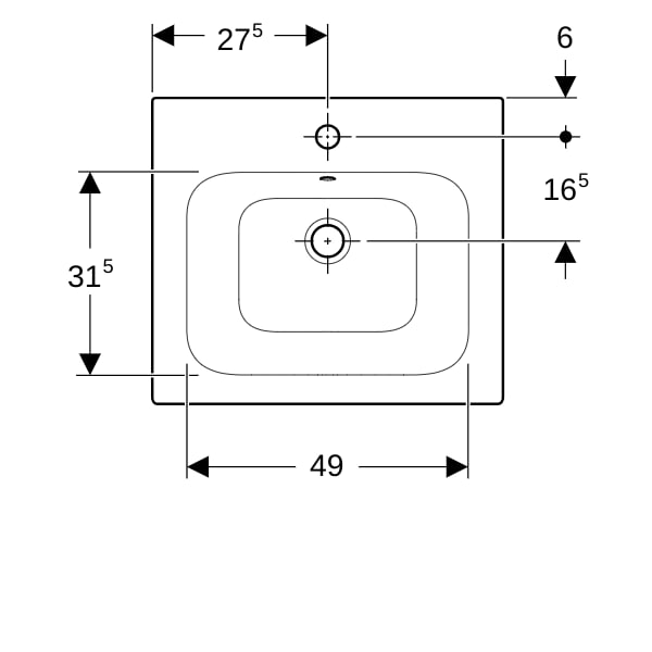 Geberit Renova Plan Möbelwaschtisch, 55x48cm m. Hl., m. Ül., weiß