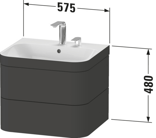 DU Waschtischunterbau m. Happy D.2 Plus 2 HL,480x575x490mm,nachtblau seidenmatt