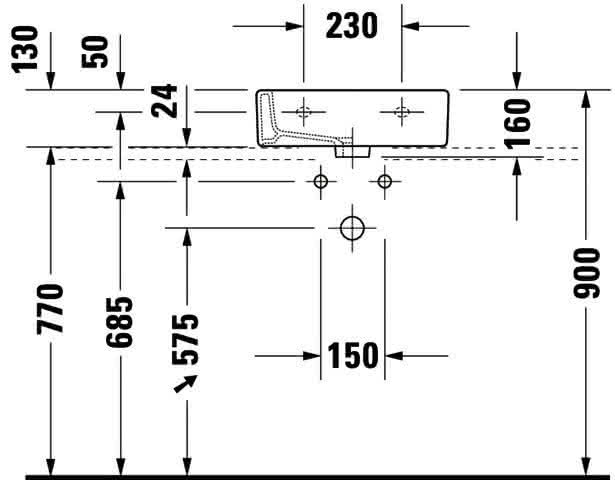 DU Handwaschbecken Vero 450 mm m.ÜL, m.HLB, 1 HL, geschl., weiß
