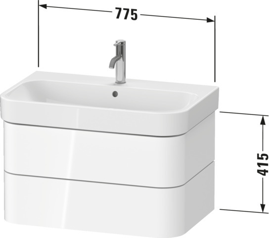 DU WTU wh. Happy D.2 Plus 775x415x490mm 2SK, Weiß Hochglanz, ohne ES