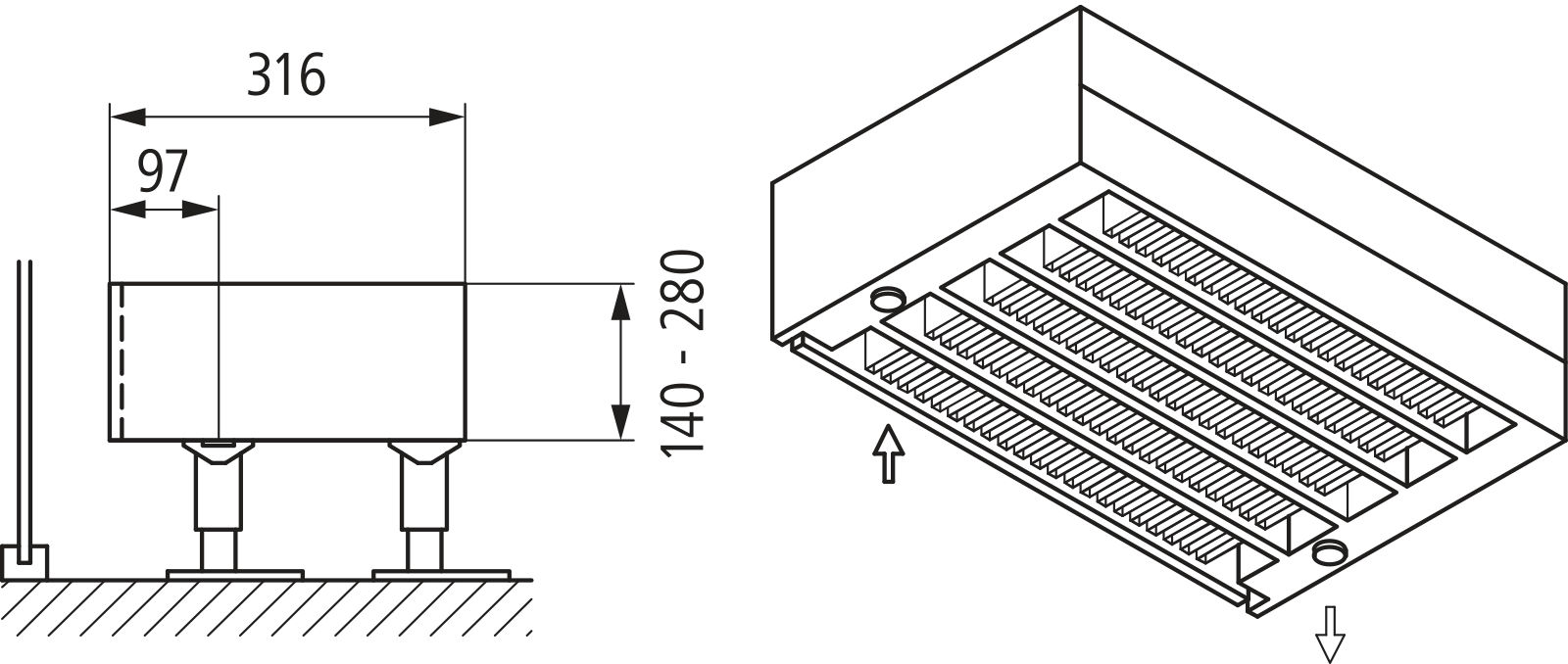 Kermi Kon m. Str. Typ55 BH280x316x3200 QN9184, weiß, 6bar, m. Abd., AB Uni.