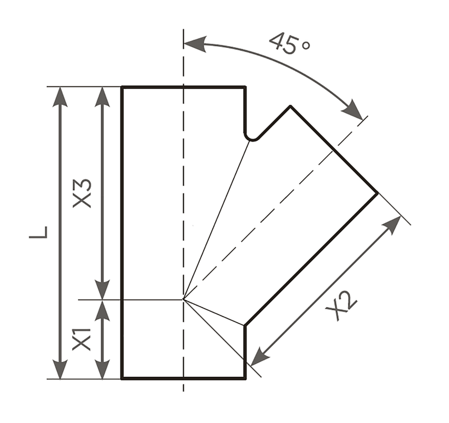 SML-Abzweige Abgang DN 125 x 100, 45 Grad