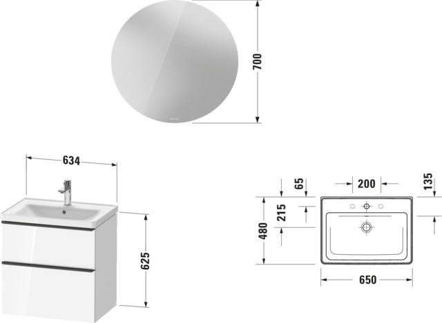 Duravit D-Neo Möbel-Set wandh. 650x480mm WT,WTU Ausz 1,SBK 1,SP Rund,Eiche Sch.