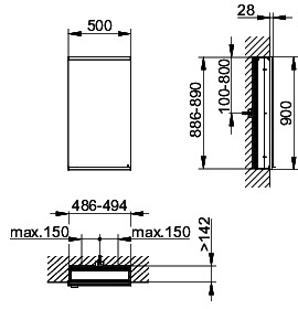 KEUCO Royal Modular 2.0 SPS, bel. 80011, Einb,1Steckd,sb-elox,500x900x160mm