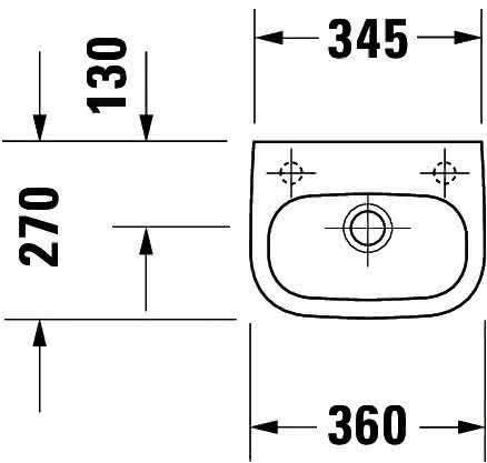 DU Handwaschbecken D-Code 360 mm mit ÜL, mit HLB, HL rechts, weiß