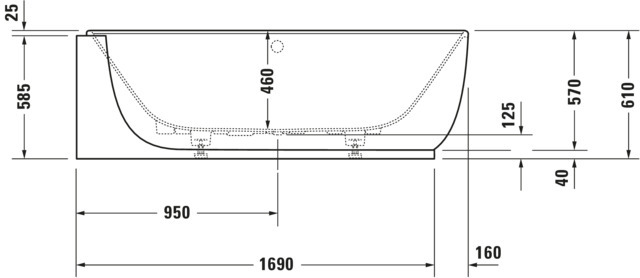 DU Luv BW 1850x950 Ecke L, Nahtl.Verkl. Rückenschr. 2 Pos. L/R Weiß Matt