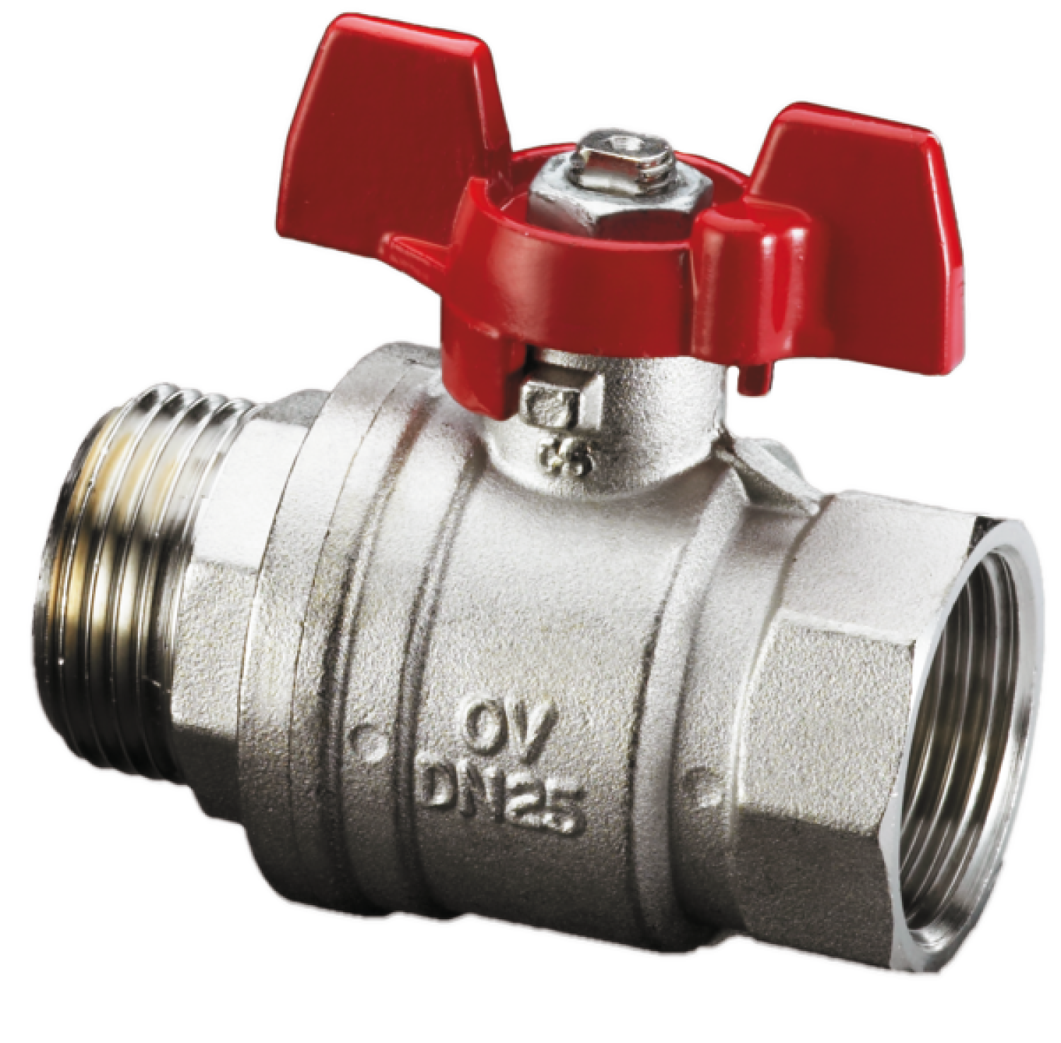 OVENTROP-Kugelhahn "Optibal",Flügelgriff DN25, G 1"IG, G 1"AG, PN16, Ms