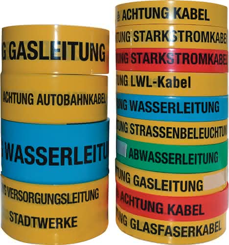 Trassenwarnband Aufdruck Achtung Gasleitung B.40mm L.250m gelb Trassenwarnband Aufdruck Achtung Gasleitung B.40mm L.250m gelb